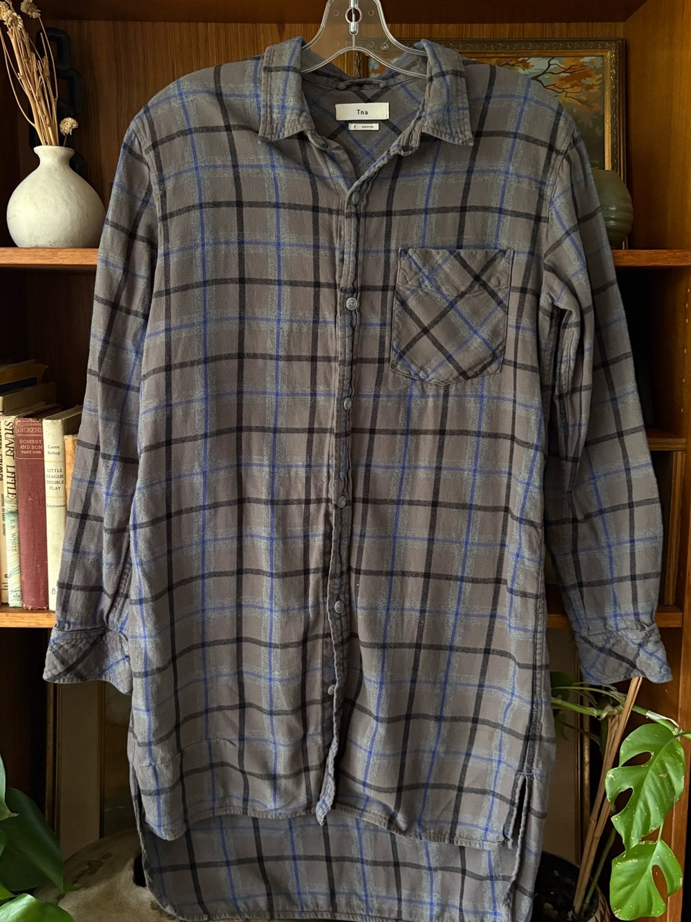 TNA Indie Sleeze Grunge Long Flannel Button Down S